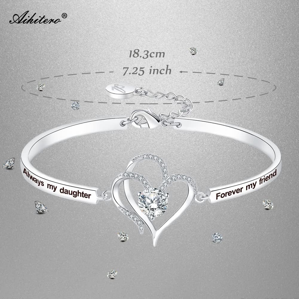 Valentines Day ‘Badass Daughter’ Gift, ‘Always My Daughter Forever My Friend’ Bangle Bracelet, ‘Mother/Father Daughter Forever Love’ Women Jewelry, Birthday Xmas Wedding Present from Dad Mom - Image 3