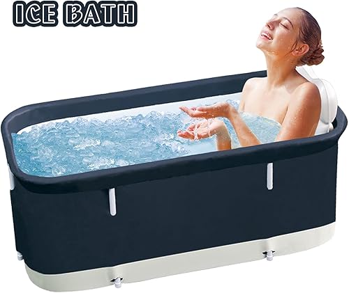 Miniatura 5 de Bañera portátil plegable para adultos, bañera plegable independiente con almohada y asiento inflables, baño de hielo, bañera de hidromasaje para el