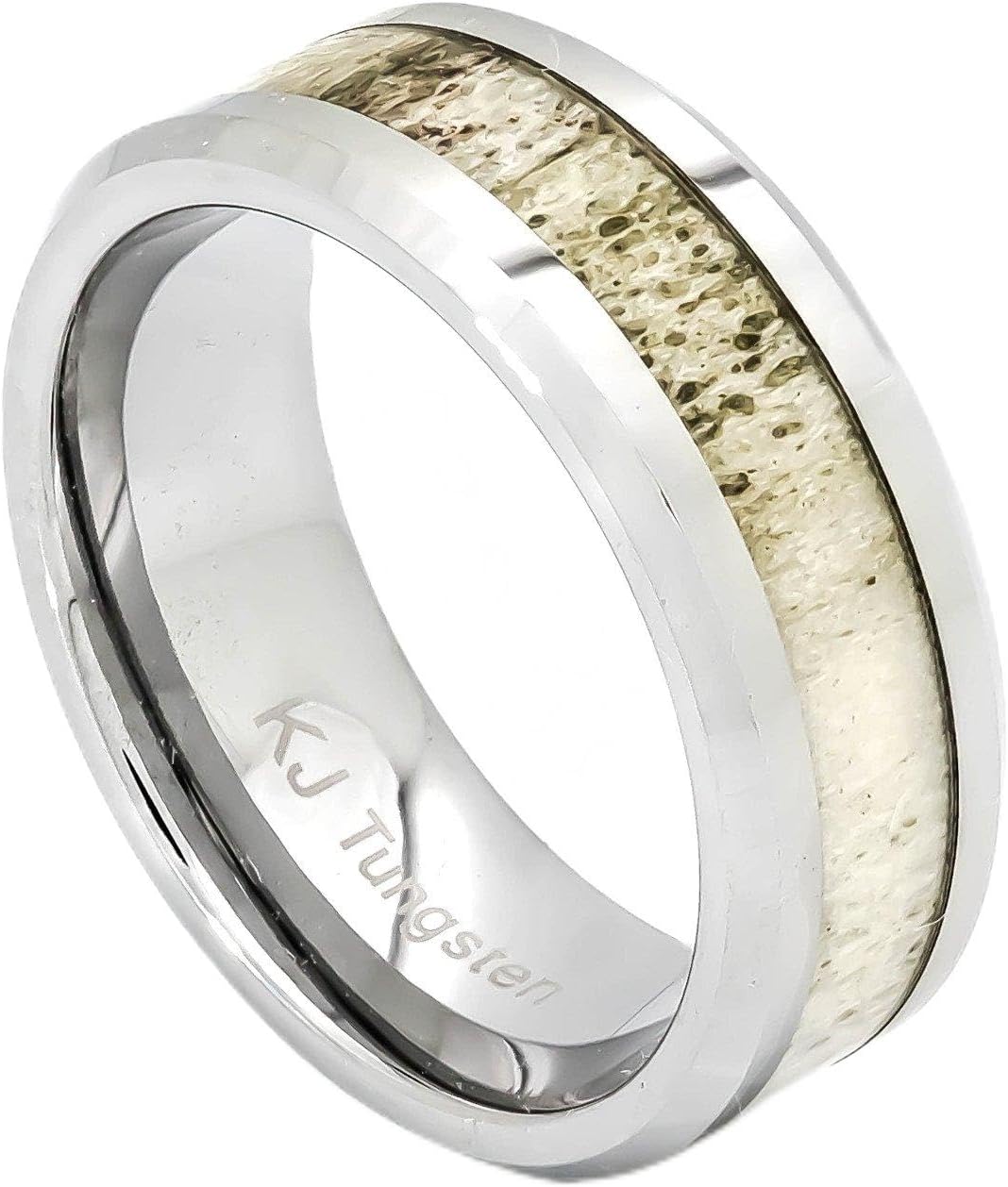Kingsway Jewelry Natural Deer Antler Ring - Mens Womens Wedding Engagement Tungsten Hunter Band