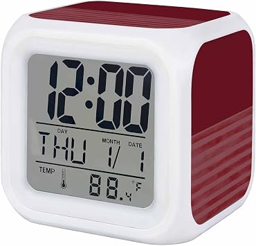 Red Striped Square Digital Alarm Clock, Vintage Stripes Ombre LED Bedside Clock with Silent Non-Ticking Movement & Adjustable Glow Night Light, Easy to Set for Bedroom, Kids/Teens/Seniors