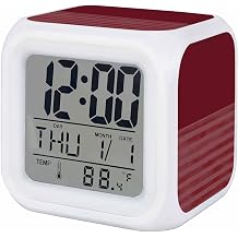 Red Striped Square Digital Alarm Clock, Vintage Stripes Ombre LED Bedside Clock with Silent Non-Ticking Movement & Adjustable Glow Night Light, Easy to Set for Bedroom, Kids/Teens/Seniors