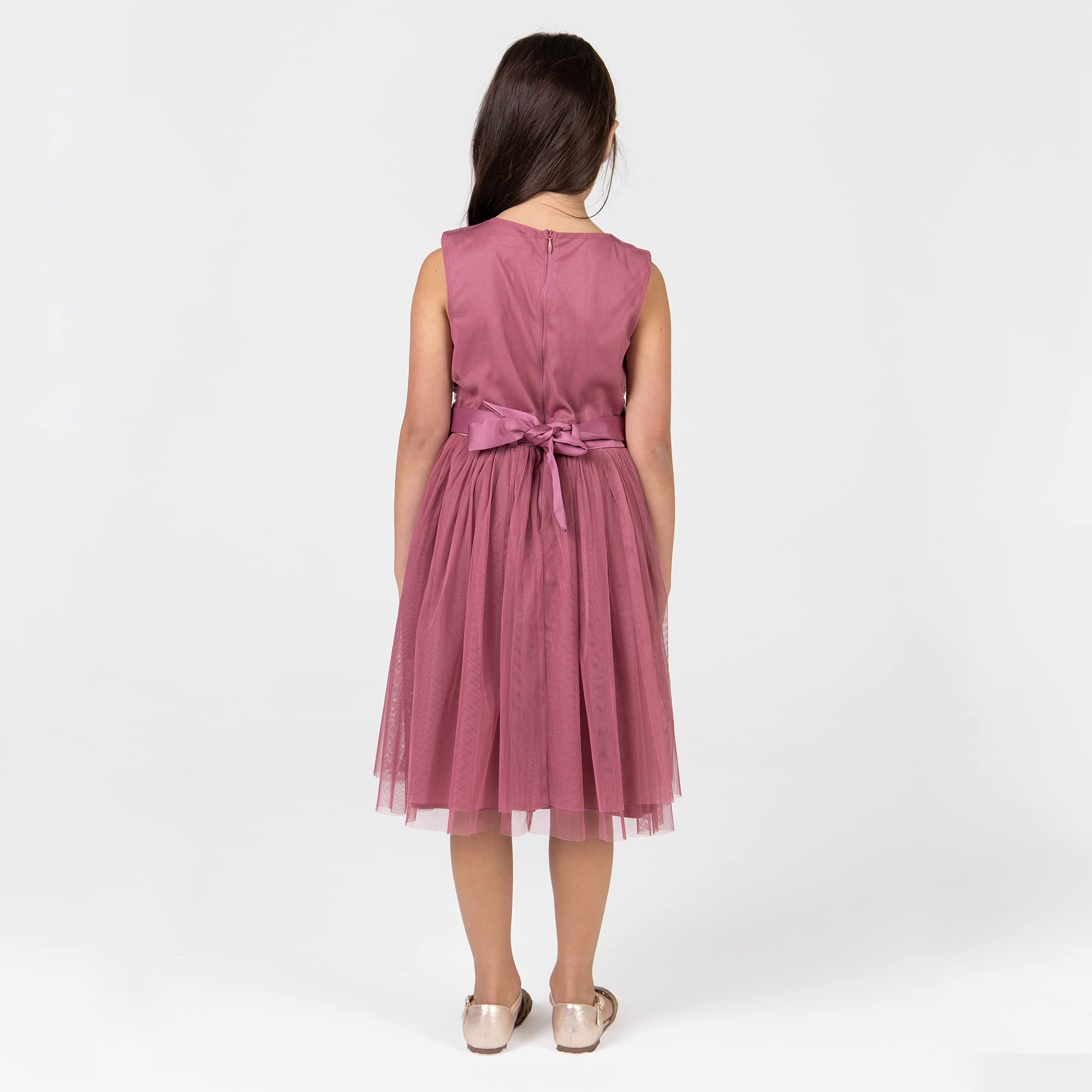 Maya Deluxe Vestido Midi para Niñas con Lentejuelas Adornadas para Fiesta, Tutú, Damas de Honor, Boda con Lazo para Cinturón Vestido Niñas