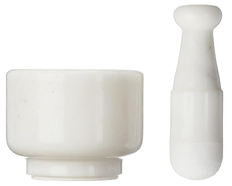 Queenza Mortar and Pestle Set - 4 Inch - 2 Cup Capacity - Polished Heavy White Marble Mortar Pestle and Stone Grinder - Natural Stone Spice Grinder, Mortar Pestle Large Herb Crusher