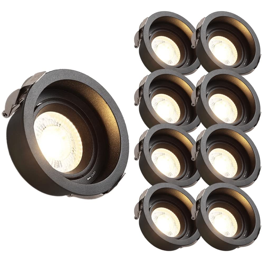 ASerZenith 9 Pack Round Downlight,5W Gu10 Led Recessed Fixtures Ceiling Lights, Daylight Retrofit Downlight Eyeball Retrofit Spotlight Simple Retrofit Installation Cutting Size: 75Mm,A-6000K