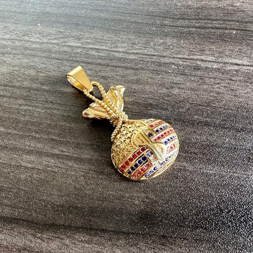 18K Gold Plated Iced Out Stainless Steel Money Bag Pendant Dollar Sign Necklace2