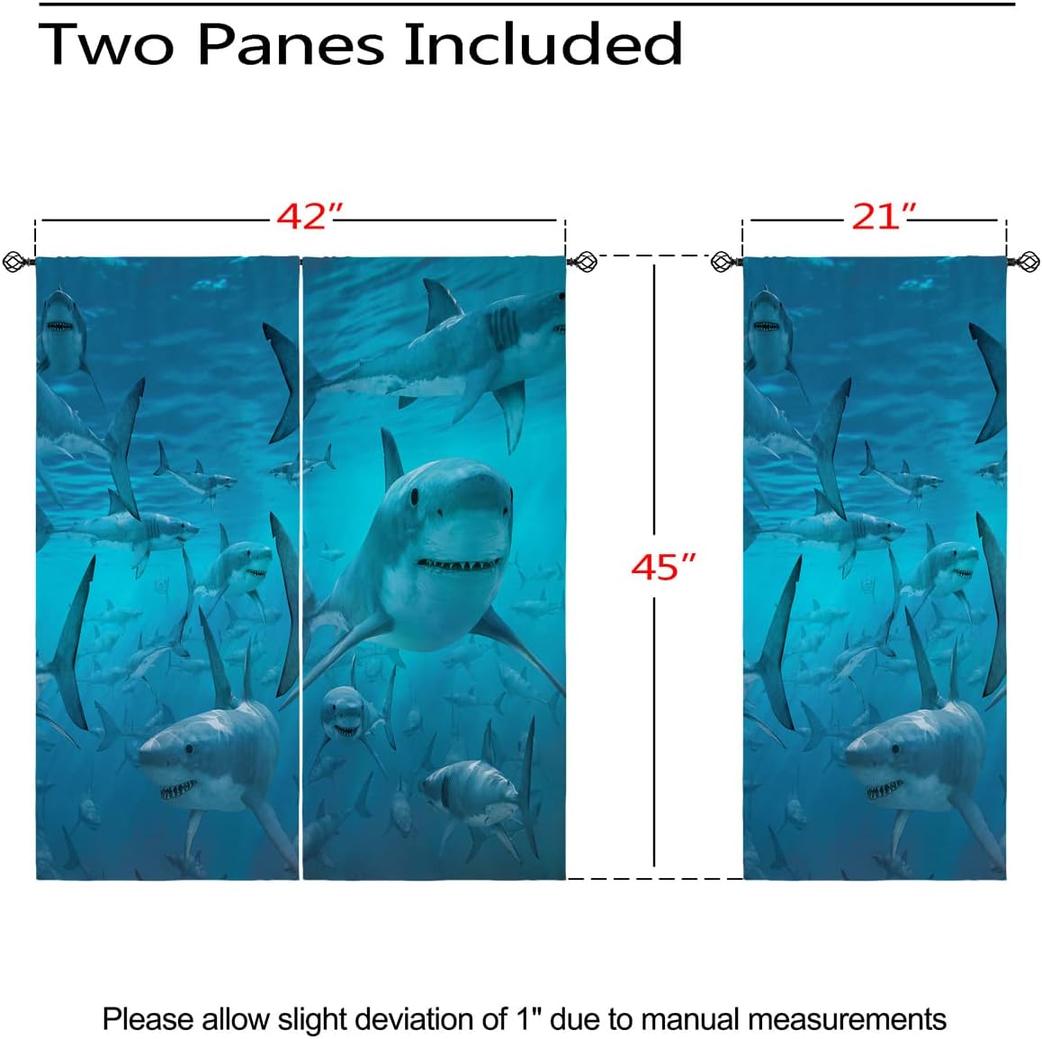 Shark Blackout Curtains for Girls Boy Home Decor, Ocean Sea 3D Animals Dangerous Blue Grommet Thermal Insulated Drapes Darkening Window Curtain for Bedroom Living Room, 42 x 45 Inch