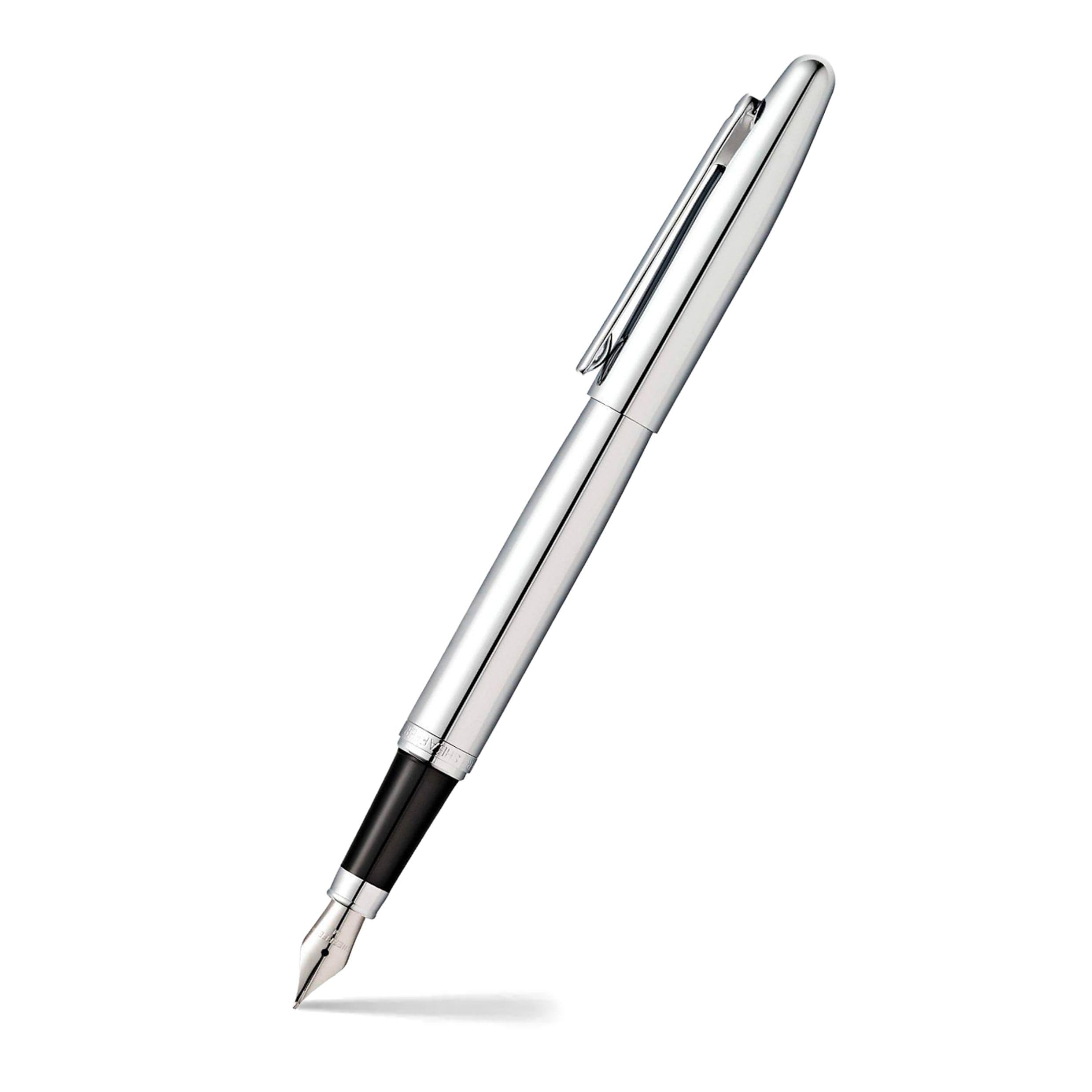 Sheaffer VFM E0942153 - Penna stilografica in metallo ricaricabile, pennino medio, confezione regalo premium e cartuccia nera, confezione da 1 pezzo, cromato lucido