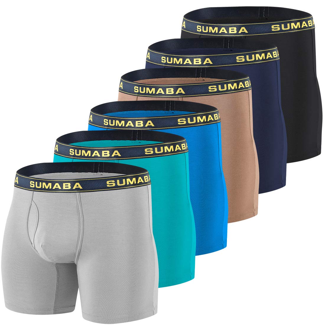 SUMABALong Leg Men Underwear Boxer Briefs Fly with Pouch No Ride Up Underpants for Men