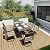 Pamapic 7 Piece Outdoor Dining Set, Rattan Outdoor Patio Furniture Set for Deck Backyard Garden with Iron Outdoor Dining Table, 6 Swivel Outdoor Dining Chairs and Removable Cushions (Beige)