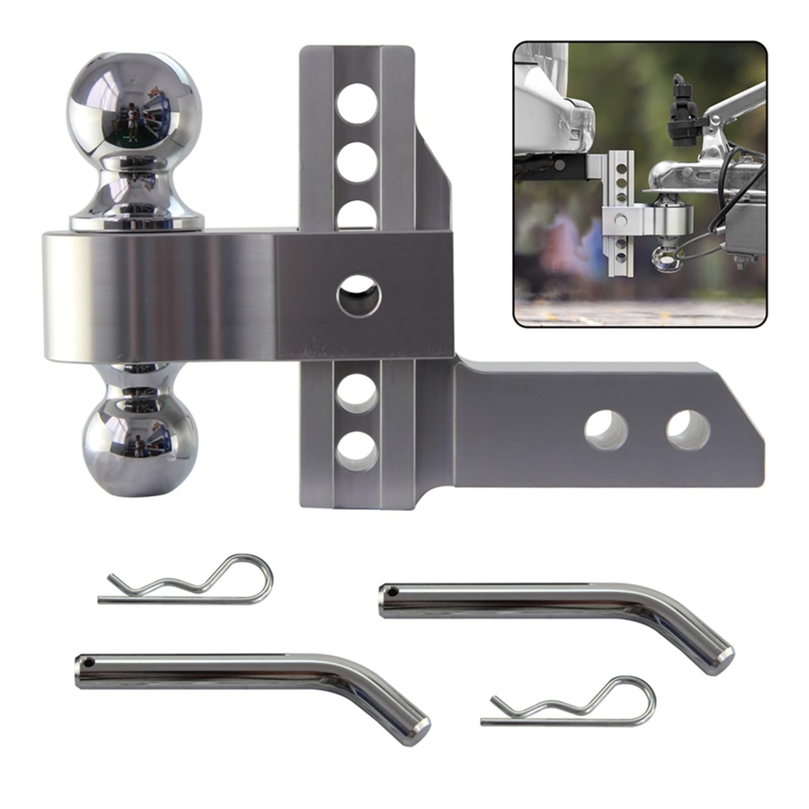 Attacco per rimorchio, 2 ''Ricevitore 6'' Goccia Regolabile Rimorchio Gancio Di Traino Dual Ball Mount 12500lbs For Camion CAMPER Camper Car Caravan Accessori(Noir)