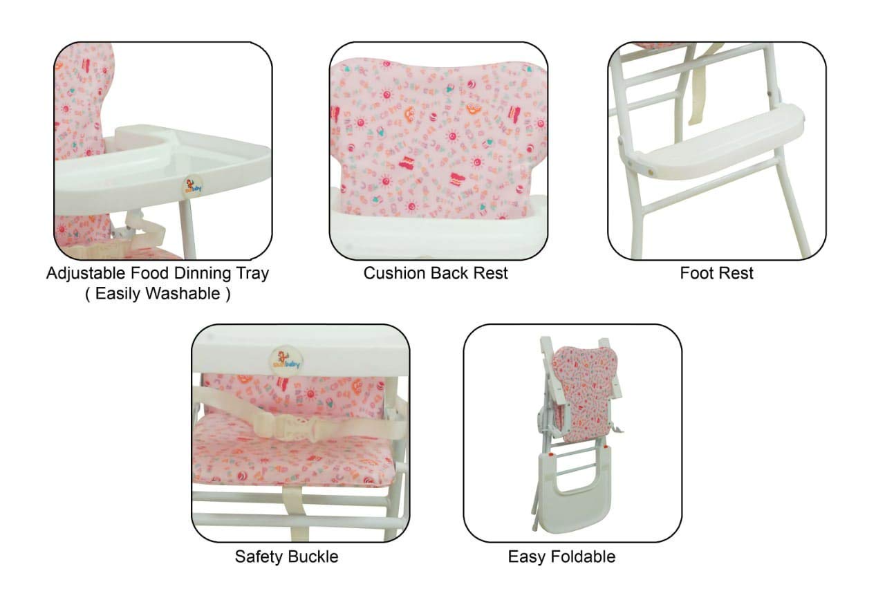 ZOSHOMI Mealtime High Chair with Soft Cushion and Protection Belt for Baby (Pink) 2