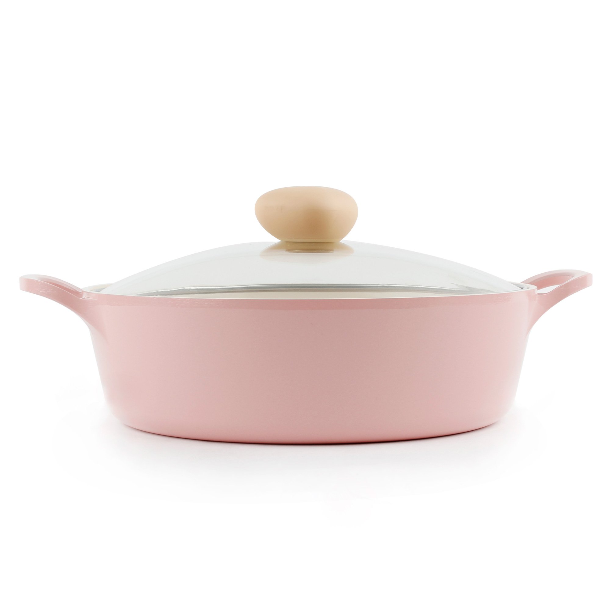 Neoflam Retro 3.5-QT Low Stockpot with Glass Lid, Pink, Ceramic Coated