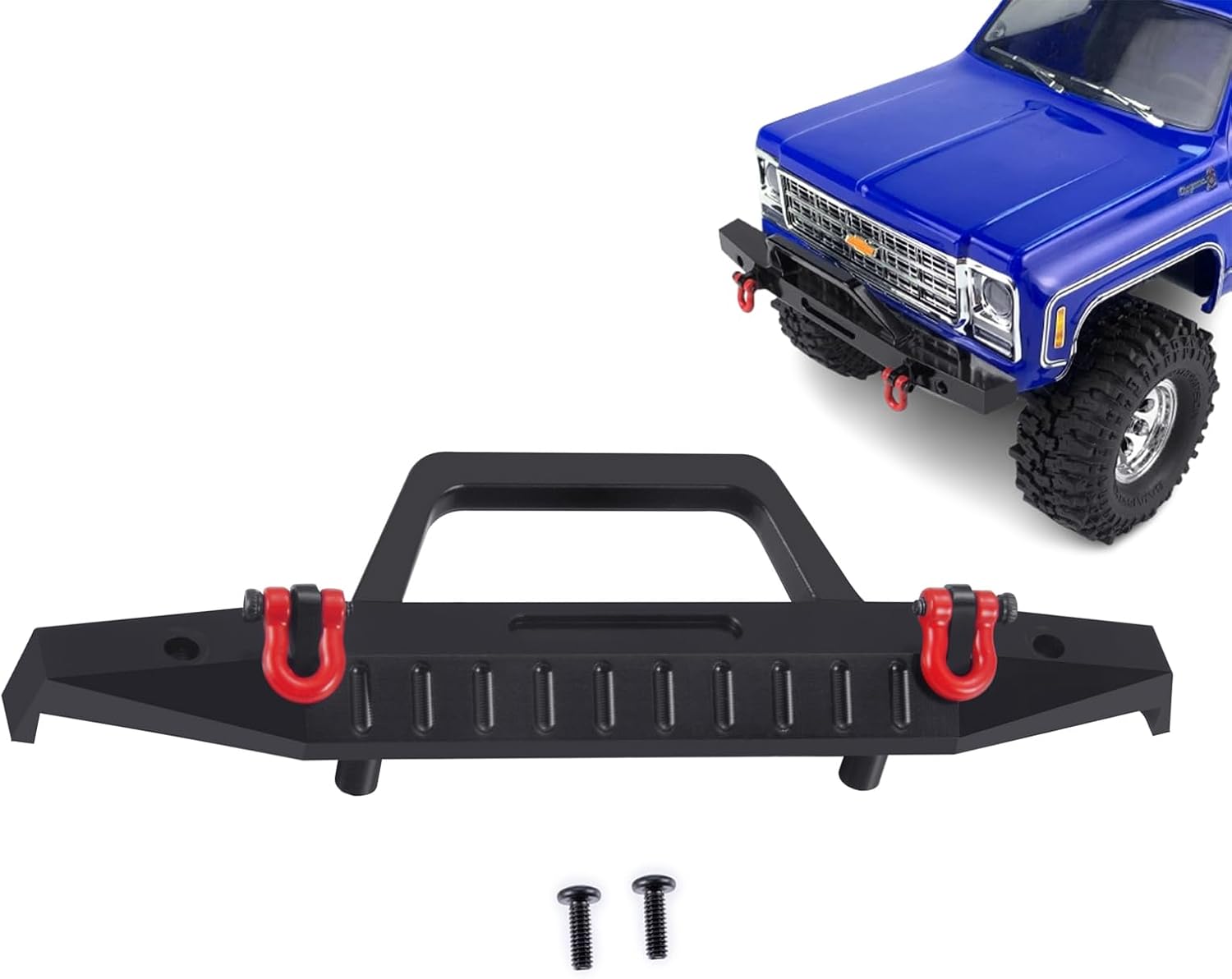 RCHUBAM TRX4M K10 Front & Rear RC Bumper 1Set Aluminum RC Car Bumper with Red Metal Trailer Hitch Hooks Compatible for 1/18 TRX4M K10 RC Crawler Car (Front Bumper)