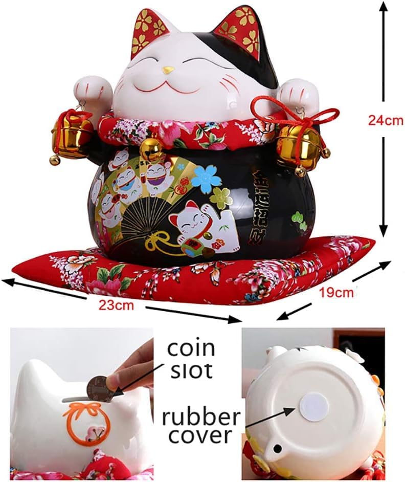 Ceramiczny kot szczęścia, Porcelanowa figurka kota, czarna skarbonka z kotem na szczęście, ozdoba Feng Shui do domu