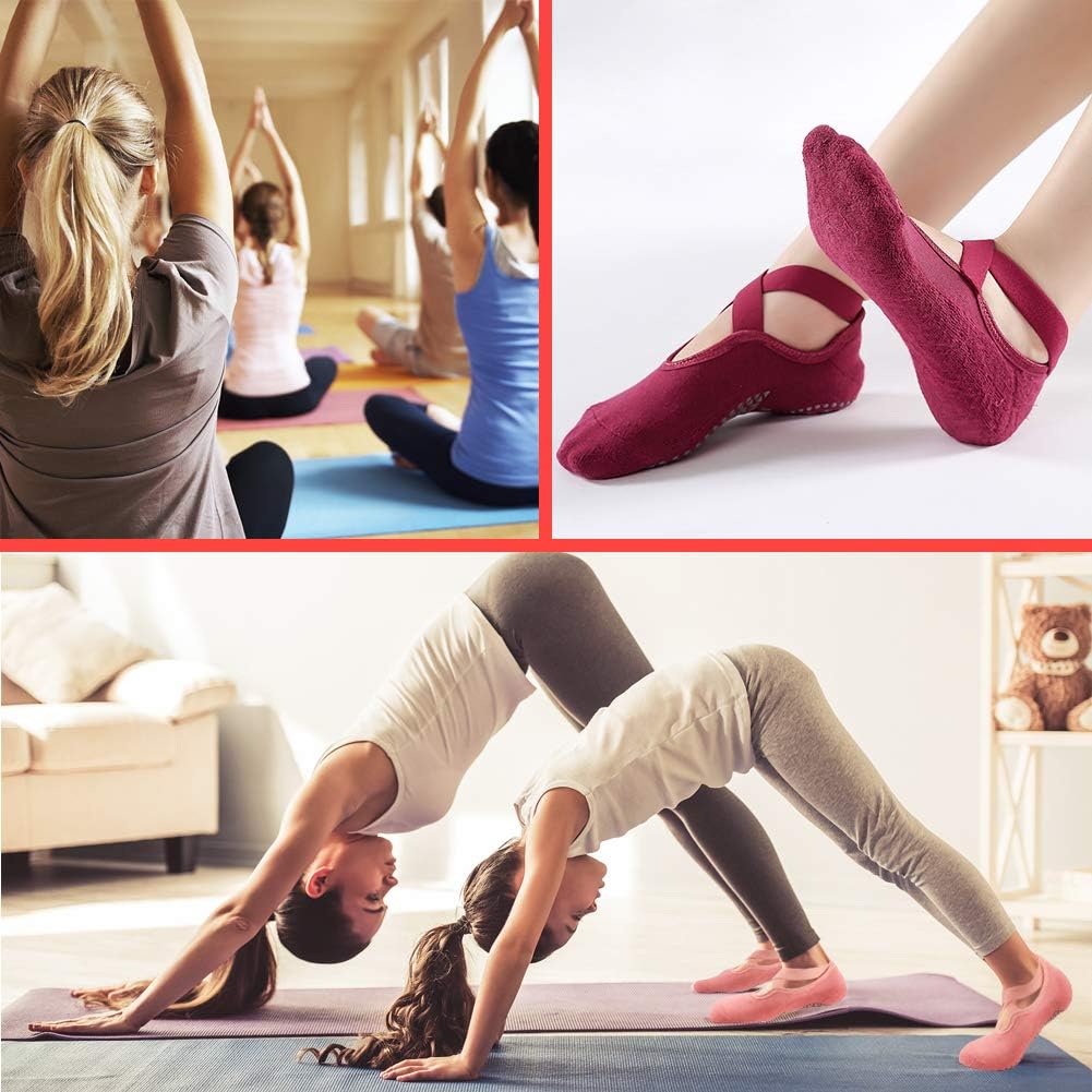 Luckit 6 Pairs Pilates Socks for Women, Non-Slip Yoga Socks with Grips & Straps for Barre, Ballet, Dance, Hospital, Barefoot - Image 7