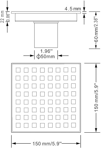 Miniatura 7 de TRUSTMI Drenaje de ducha cuadrado de 6 pulgadas, color negro mate con rejilla extraíble, cubierta de drenaje de piso de rejilla extraíble, salida