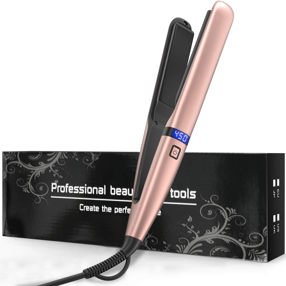 Flat Iron for Hair - Professional Ceramic Tourmaline Hair Straightener and Curler with 8 Adjustable Temp & Digital Controls for All Hair Types, 2 in 1 Straightens & Curls by Duomishu (Rose Gold)