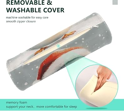 Cute Xmas Character Neck Pillow for Sleeping, Cervical Roll Memory Foam Pillows for Neck Pain Relief, Neck Support Round Pillows with Washable Cover for Home Office