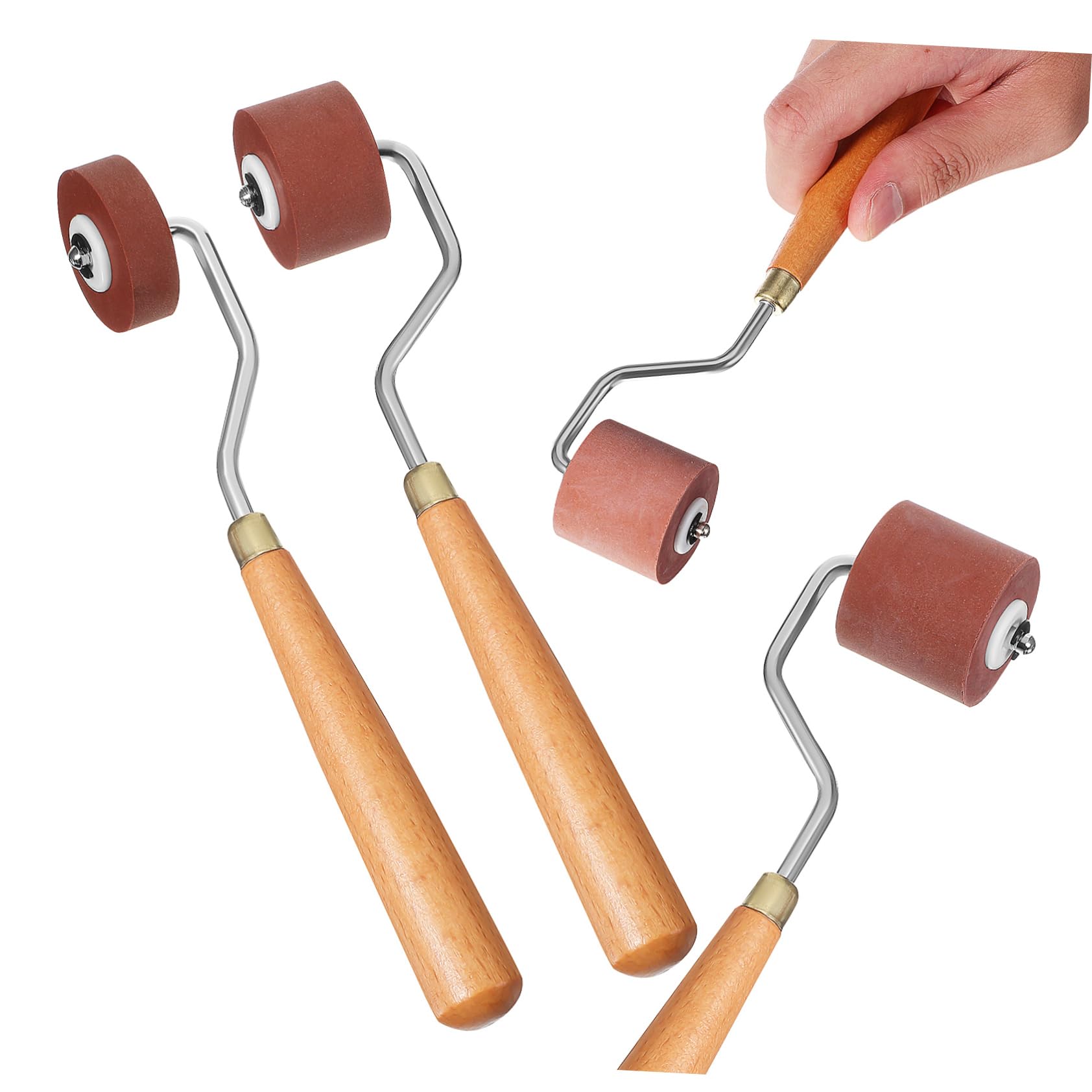 Rouleaux en caoutchouc lot de 3 avec manches en bois pour impression artistique et linogravure