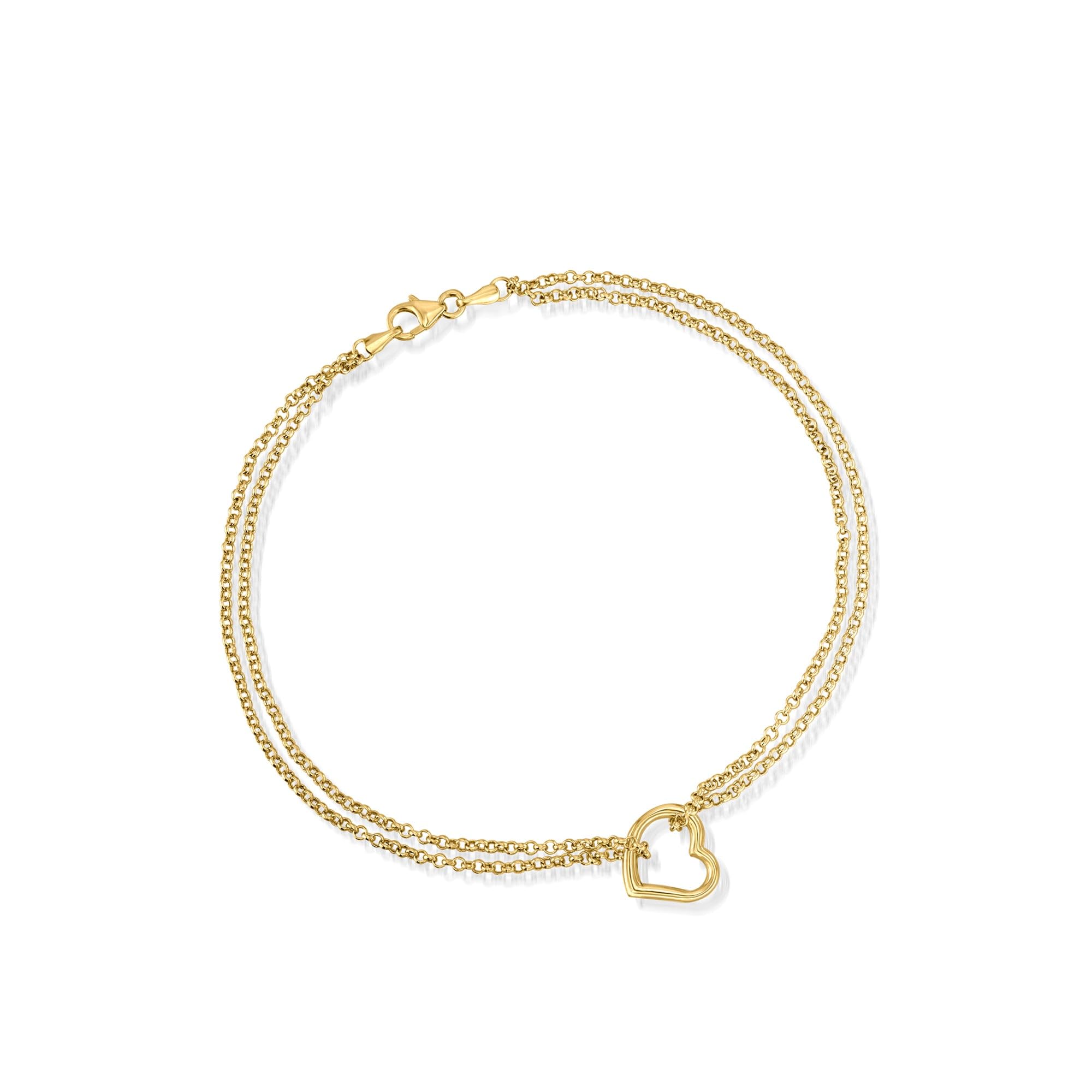 Ross-Simons 14kt Yellow Gold 2-Strand Heart Anklet