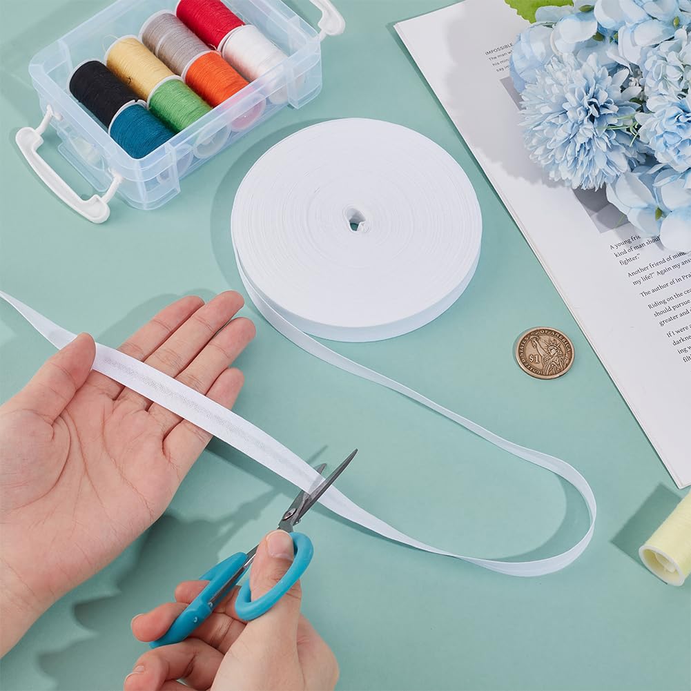 BENECREAT Nastro Sbieco in Cotone A Doppia Piega da 25 m/27.34 Iarde, Nastro di Sbieco Bianco da 1/2 Pollice (12mm) per Cucire, Orlare, Bordare, Progetti di Quilting
