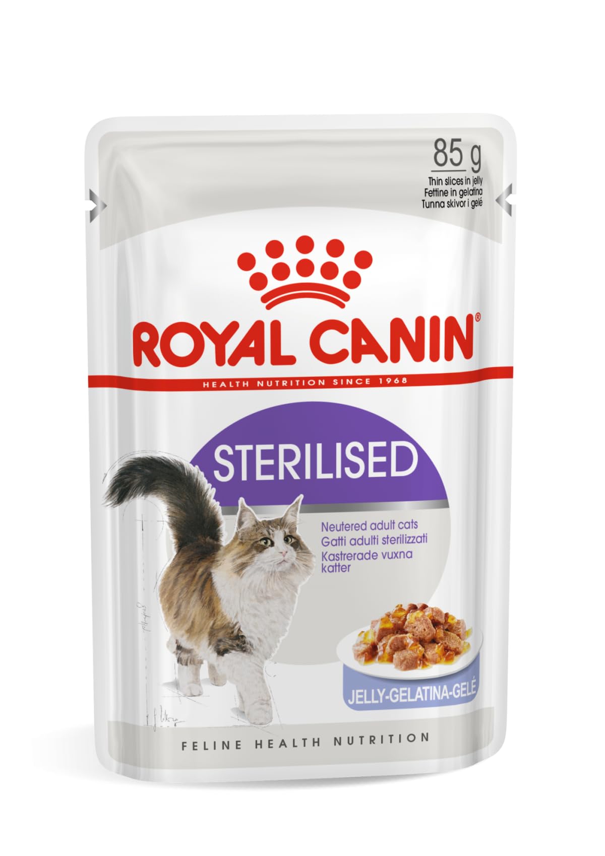Royal Canin Feline Sterilised en Gelatina | 12 x 85 g | Alimento Completo para Gatos esterilizados y Adultos