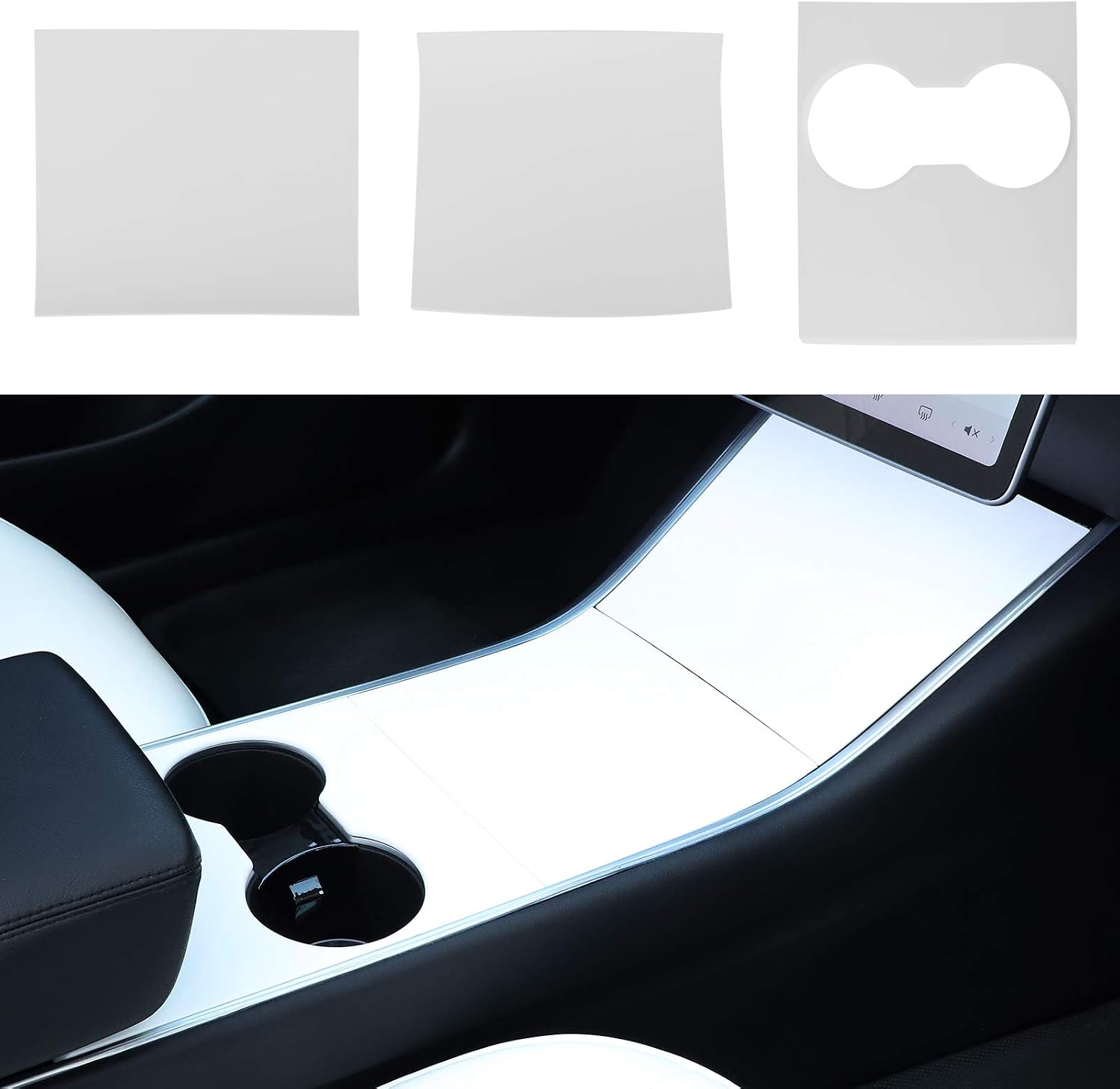 Basenor Tesla Model 3 Model Y Center Console Wrap Cover Kit ABS Plastic 2016-2020(White)