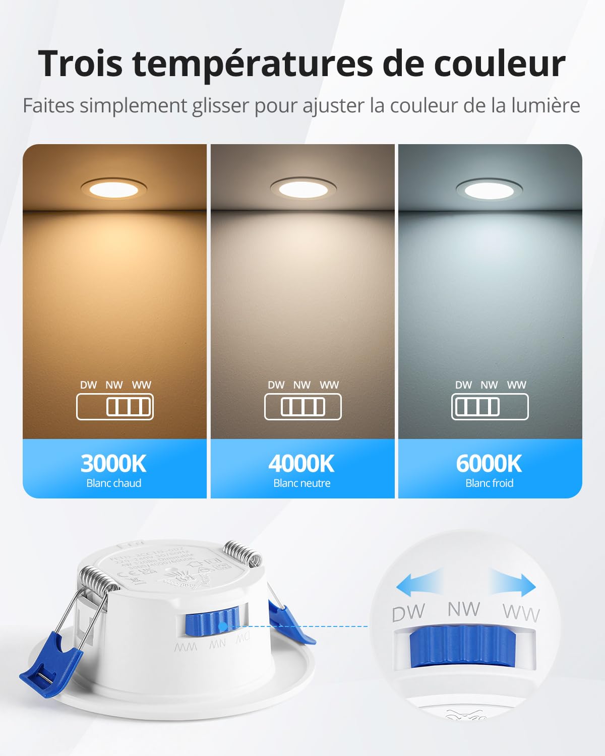 Gr4tec Spot LED Encastrable Salle de Bain 4W Trou 55-68mm Blanc Chaud 3000K Blanc Neutre 4000K Blanc Froid 6000K Lot de 10
