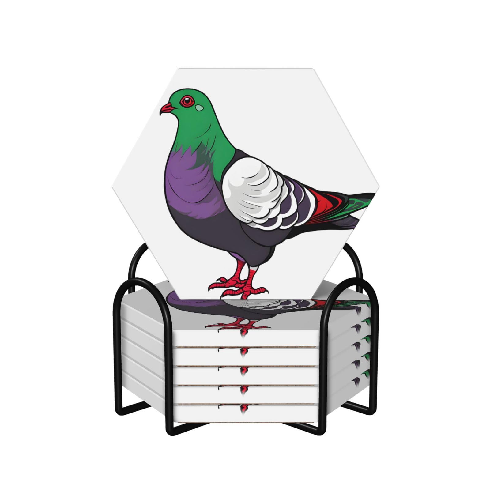 Dessous de verre en céramique lot de 6 hexagone avec support pigeon