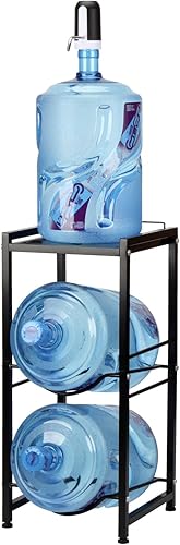 Soporte para jarra de agua de 5 galones para 2 botellas con estante de almacenamiento superior de metal, soporte dispensador de agua resistente de 3