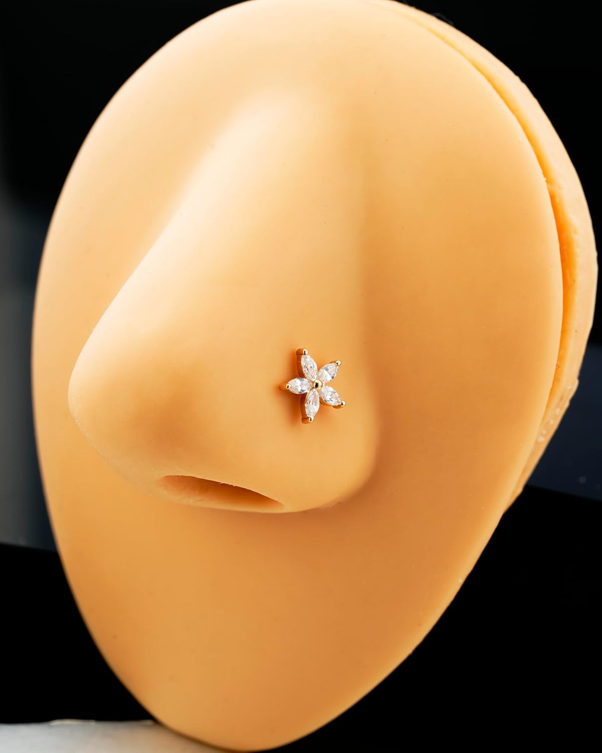 Jewseen 14K Gold Nose Ring Flower Nose Stud L Shaped 20G Nose Rings Nose Piercing Jewelry Nose Screw Nostril Piercing Nostril Ring with CZ Gold Nose Bone Dangle Nose Ring for Women Men - Image 5