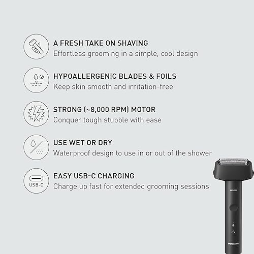 Miniatura 2 de Panasonic Maquinilla de afeitar eléctrica para hombres, afeitadora en seco y húmedo con sistema de corte de 3 cuchillas, mango ergonómico y carga