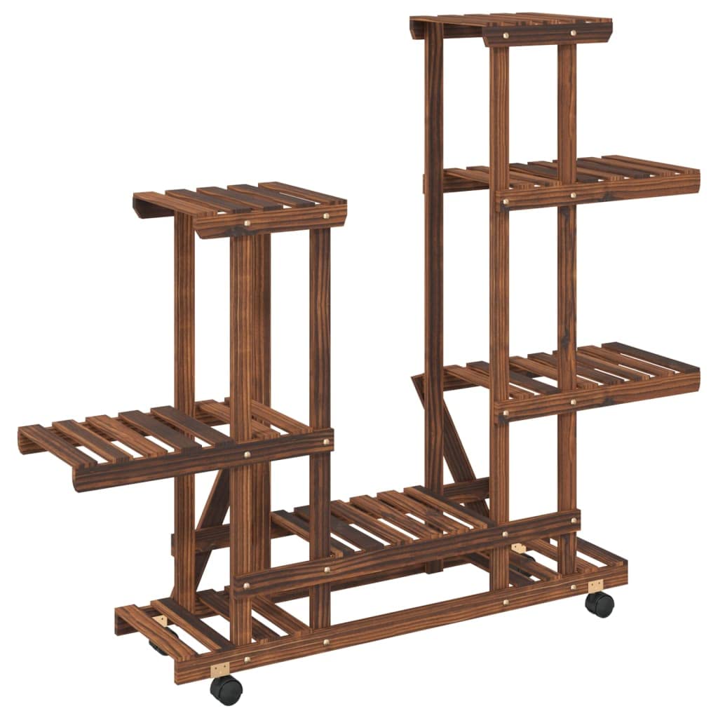 SYDE Supporto per fiori in legno di abete, 95 x 25 x 101 cm | Carbonizzato artigianale, ruote a 360°, resistente all'umidità, uso interno ed esterno