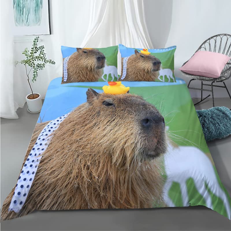 Housse de couette 160x200 capybara vert pour chambre d'enfant cosy