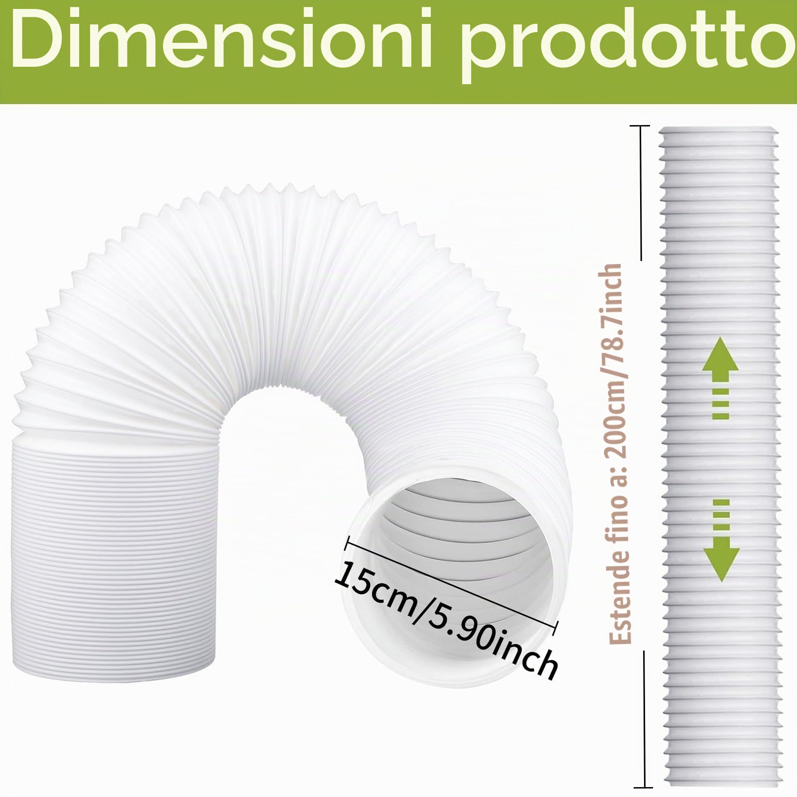 Tubo Climatizzatore Portatile, 150mm Tubo di Scarico Aria Condizionata Portatile, Flessibile Tubo Climatizzatore per Aria Condizionata, Asciugatrice, Cappa Aspirante, Ventilatore di Scarico
