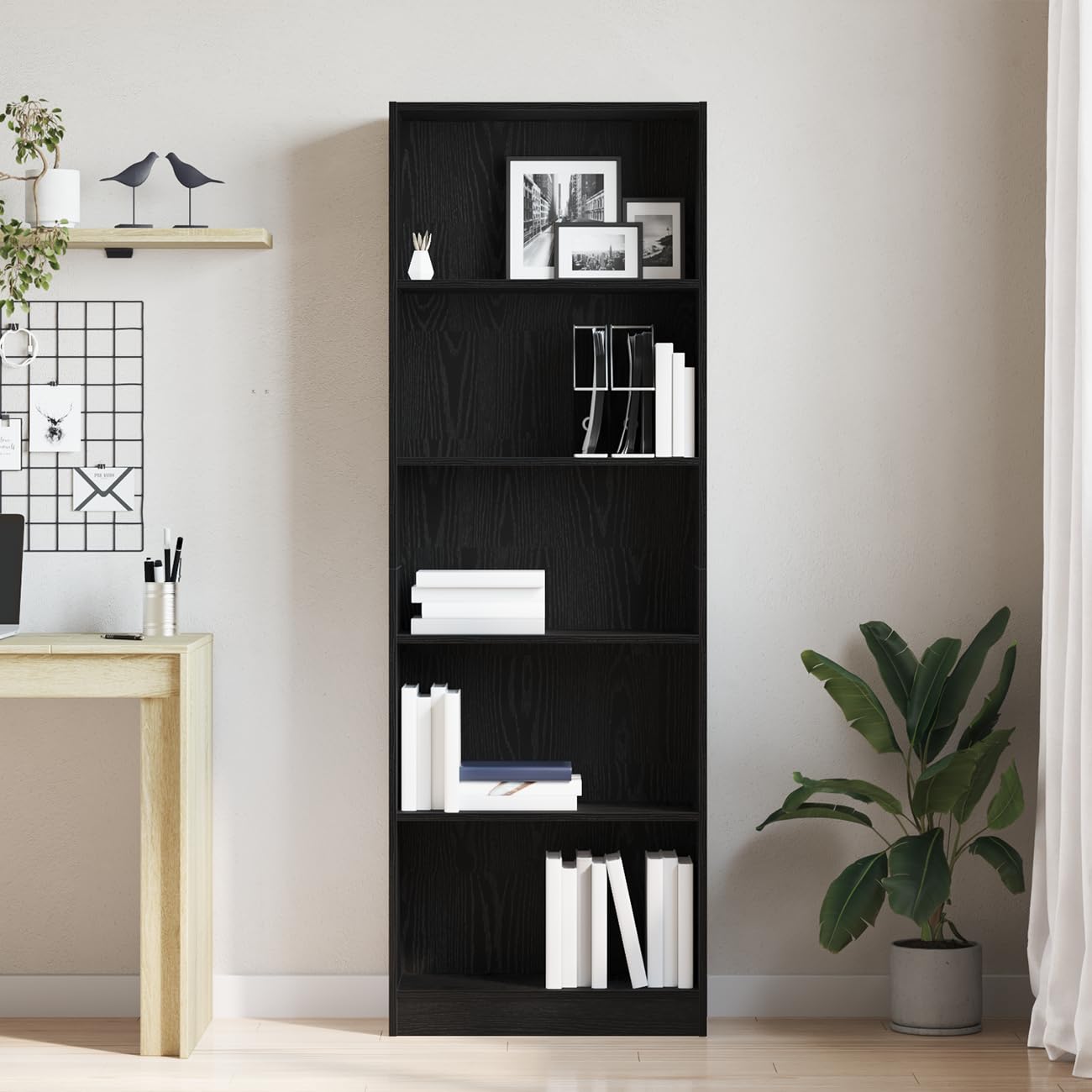 Generisch Bücherregal Schwarz Eichen-Optik 60 x 24 x 176 cm Holzwerkstoff,Möbel,Regalsysteme,Bücherregale Bücherschränke-862468