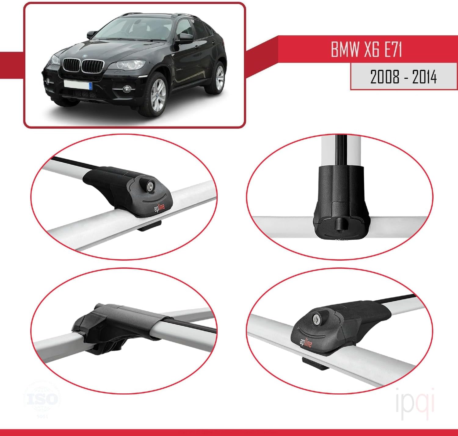 RE&AR Tuning Compatible with BMW X6 (E71) 2008-2014 ACE-1 Cross Bar Car Top Luggage Carrier Rails Roof Racks Grey Aluminium 2 Bars