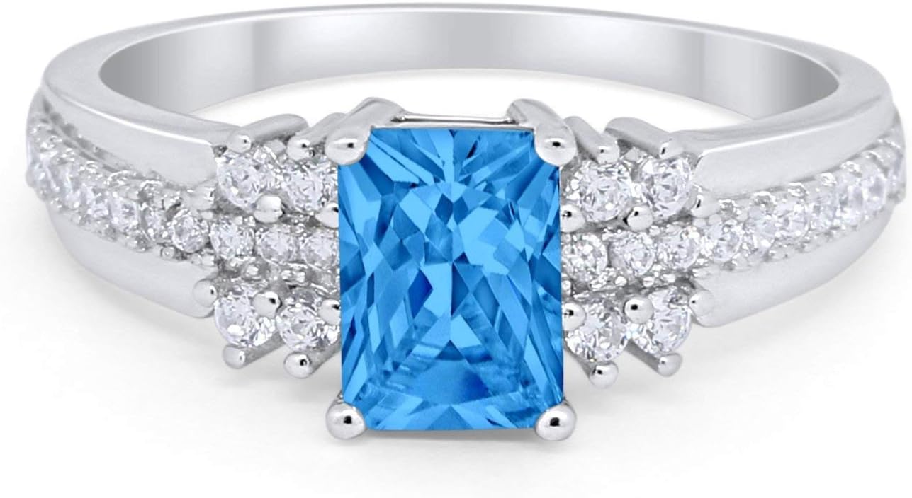 Blue Apple Co. Vintage Ladies Wedding Engagement Ring Radiant Cut Simulated Cubic Zirconia Round CZ 925 Sterling Silver