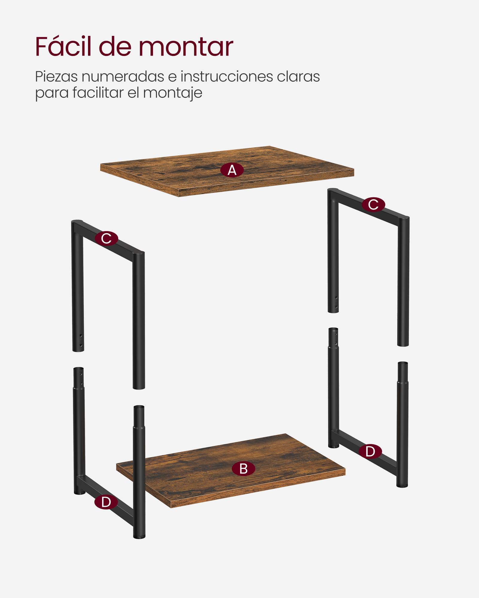VASAGLE Juego de 2, Mesa de Sofá, Mesa Auxiliar de 2 Niveles, Mesita de Noche con Marco de Acero, para Salón, Dormitorio, Estudio, Marrón Rústico y Negro Tinta LET272B01