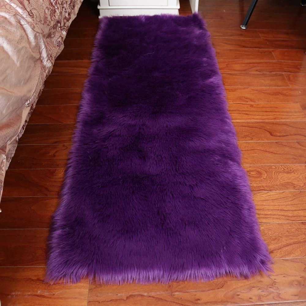 Tapis en Peau de Mouton synthétique Imitation Toison Moquette Fluffy Soft Longhair Décoratif Coussin de Chaise Canapé Natte, Variété de Couleur, Pourpre
