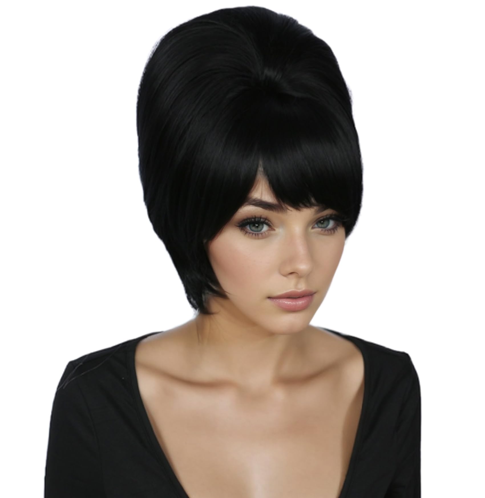 Linfairy 1960s Short Beehive Wig Perfect for Halloween Party Cosplay Bauffant Wigs (Black), 30 centimètres - Image 2