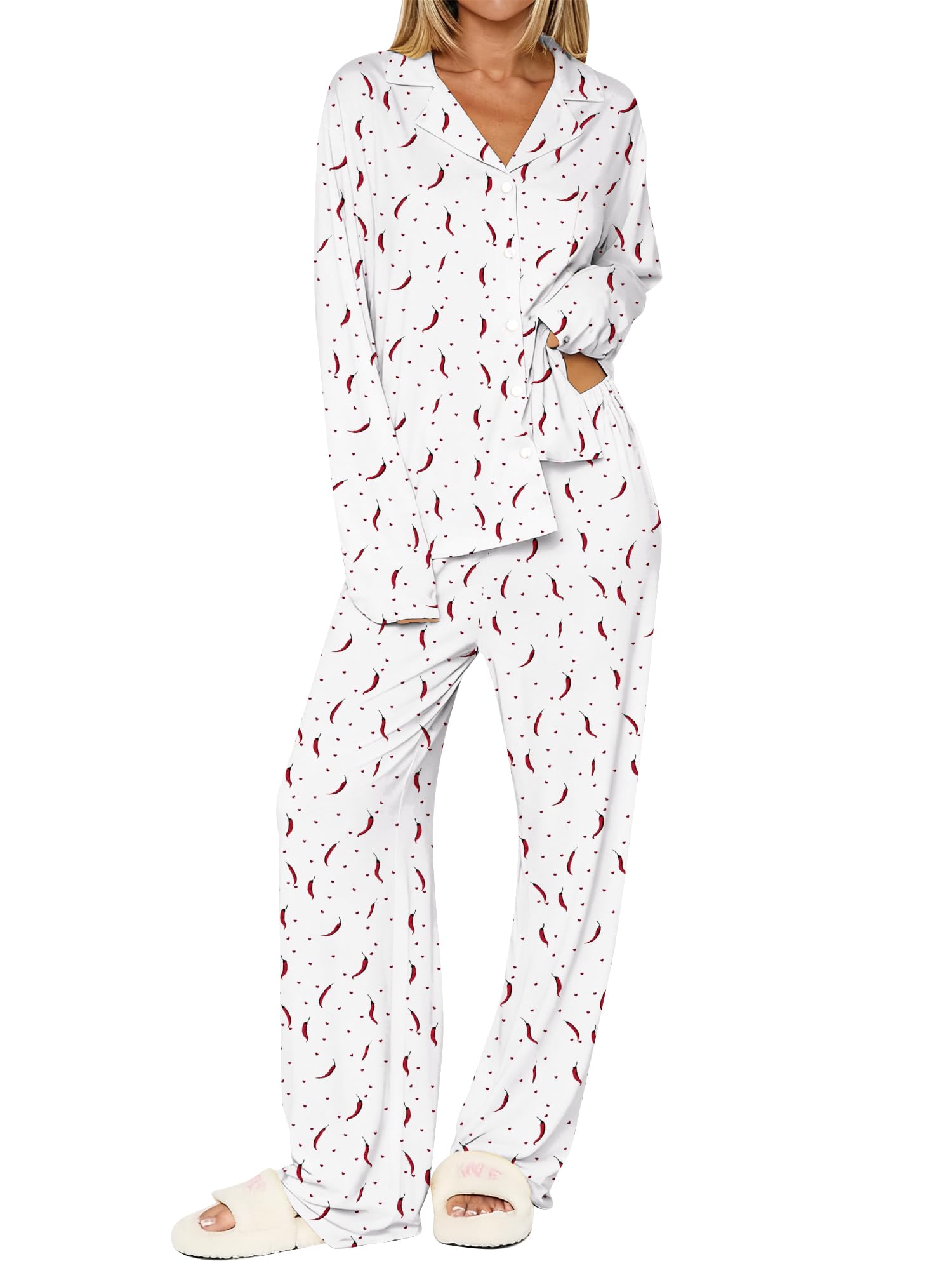 Dressmine Ladies Long Sleeve Cute Pajama Sets 2 Piece Fall Outfits