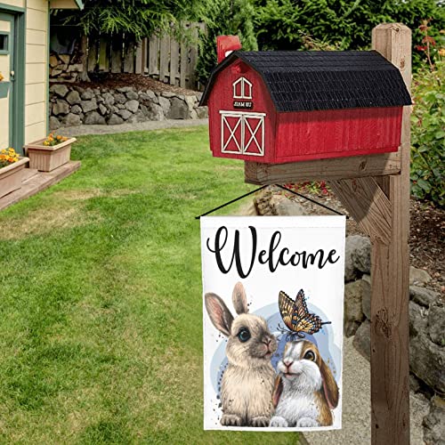 Cute Rabbit And Butterfly Garden Flags Premium Bunny Animals Design Yard Flag Holiday Party Flag Outdoor Farmhouse Decor Home Porch Flags 12 X 18 Inch #TOP3