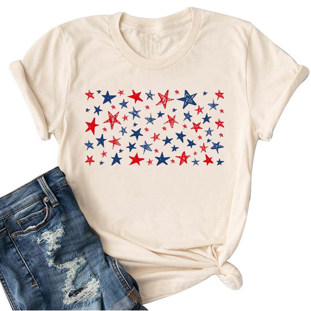 America Flag Shirt for Women Red White Blue Star Graphic Patriotic Shirt 4th of July Memorial Summer Tops Tee