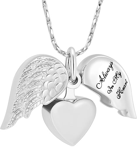 Imrsanl Joyería de cremación para cenizas, collar de urna de corazón, colgantes, cenizas para mujeres, hombres, recuerdo familiar, ala de ángel