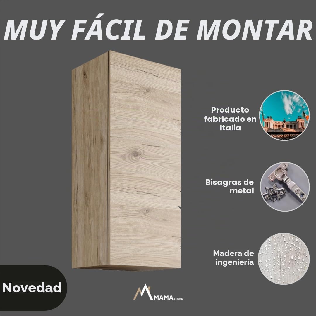 Mama Store Armario Individual Reversible de Madera con Sistema de Apertura Push and Pull, ingenierizado, Roble Natural, cm