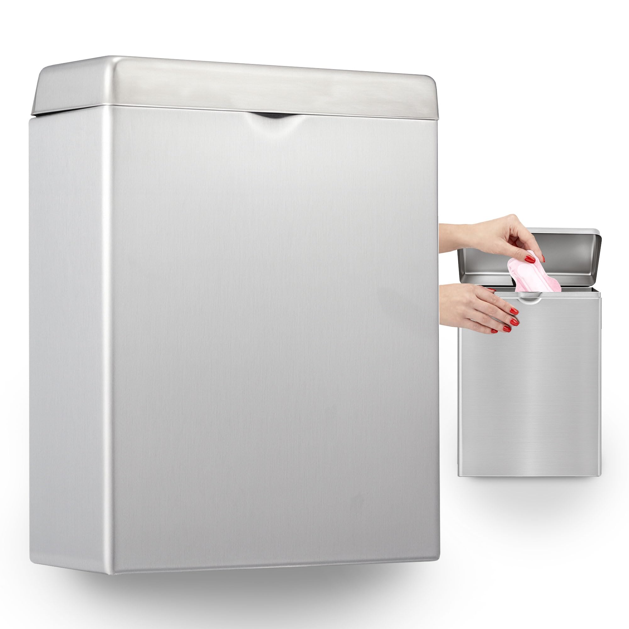 Alpine Sanitary Napkin Receptacle – Wall Mounted Tampon Holder For Bathroom Provides Clean & Odor-Free Restroom for Home, Office & Public Restrooms (Stainless steel)