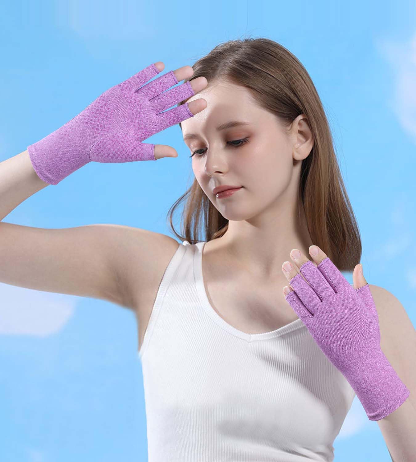 2 pares de guantes para artritis, para aliviar el dolor de manos, guantes de compresión para artritis, para mujeres y hombres, sin dedos