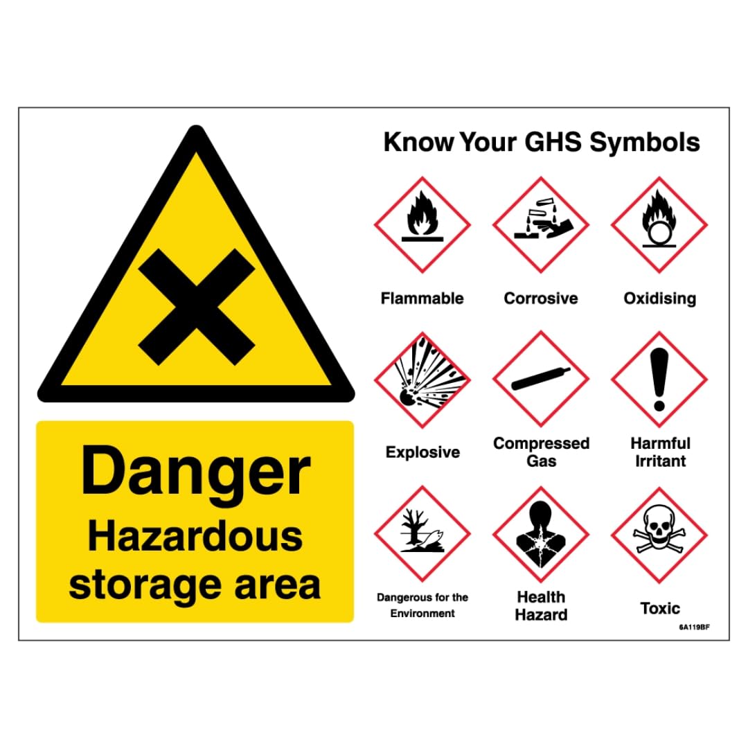 V Safety Danger Hazardous Storage Area Guidance - Large Landscape 400 x 300 mm - Self Adhesive Vinyl Safety Sign