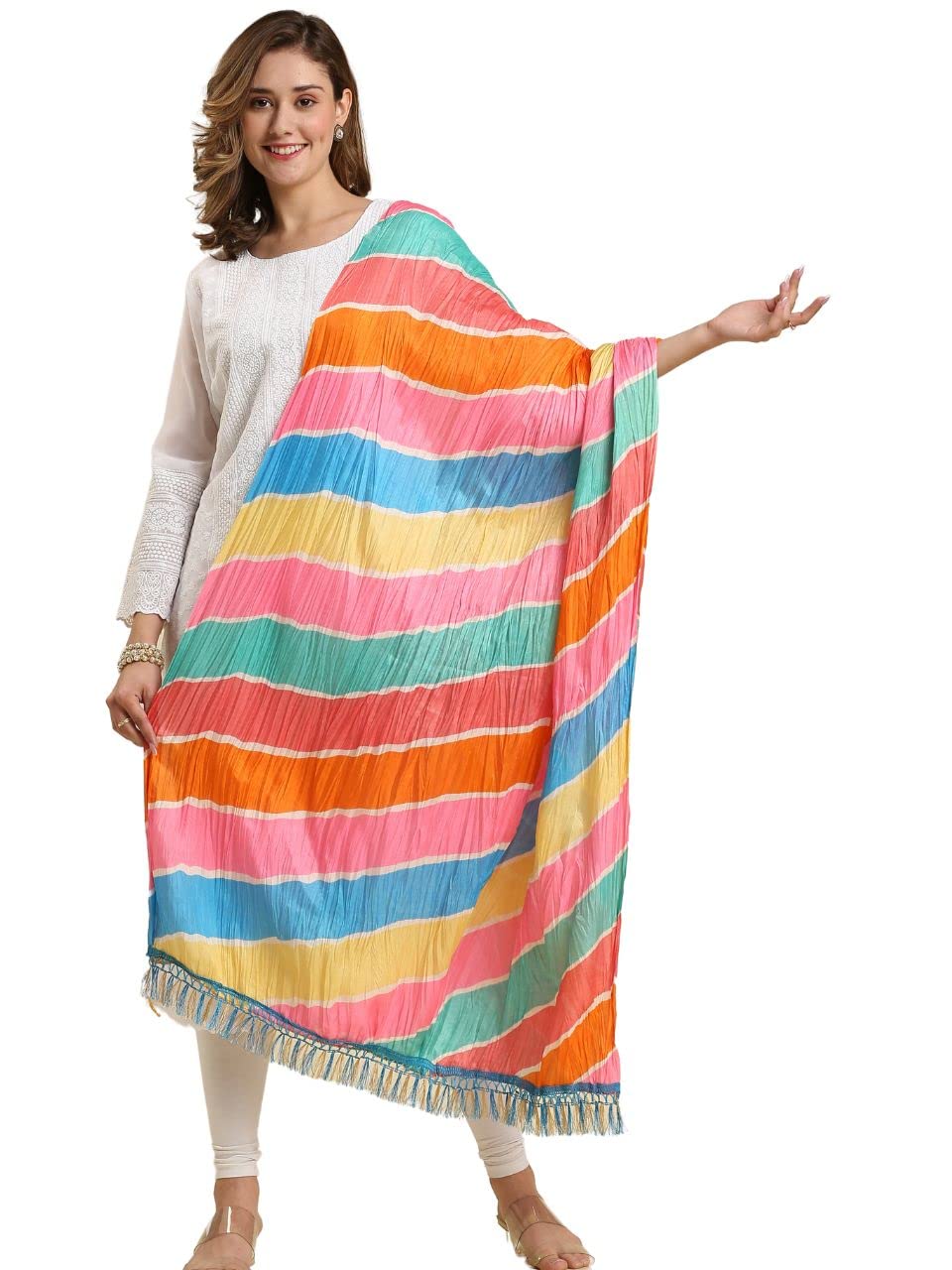 dupatta bazaar Women's Printed Multicoloured Crushed Art Silk Dupatta-picture-36